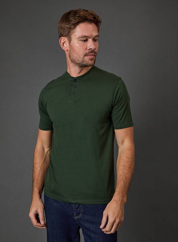 BURTON Dark Green Grandad Neck T-Shirt XL